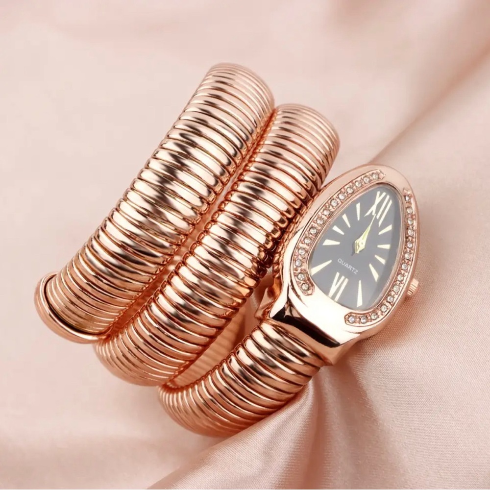 NEW Rocky IV Adrian Balboa Style Serpentine Snake Watch! Rose Gold Tone/Black